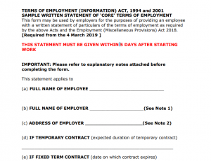 The 5 Day Statement of Core Terms When Commencing Employment ...